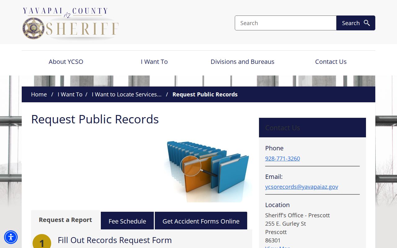 Arizona sheriff public-record request page with local forms and contact route